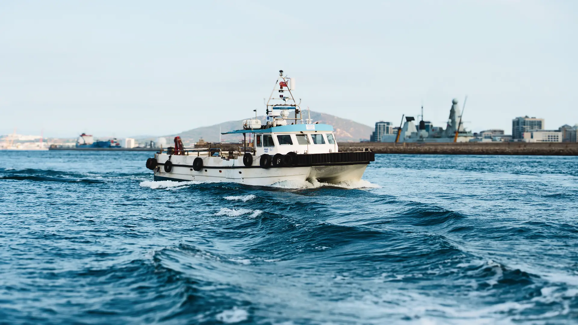 Tarik Shipping workboat underway in Gibraltar waters