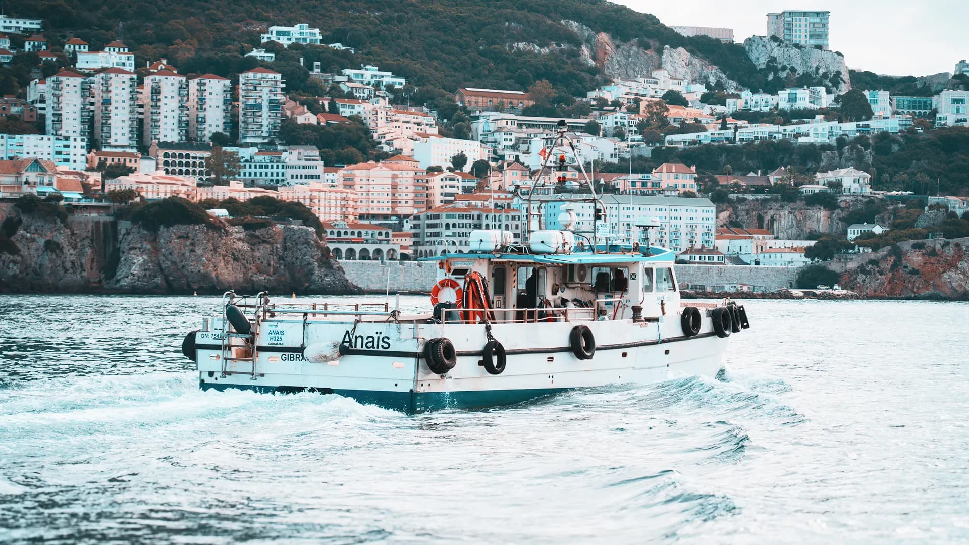 Tarik workboat Anais in front of Gibraltar